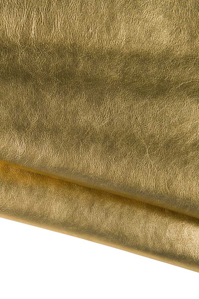 GOLD leather hide, metallic wrinkled calfskin, golden sporty cowhide 1.2 - 1.4 mm