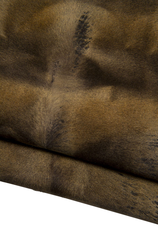 Brown VINTAGE hair on leather hide, shaded distressed AGED pony calfskin ideal for crafters