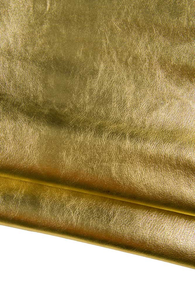 Pelle PREGIATA oro, pellame laminato dorato effetto stropicciato, capra metallizzata morbida perfetta per artigianato