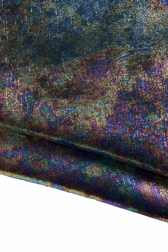 Holographic CARVED leather skin, iridescent multicolor suede goatskin, super soft metallic hide