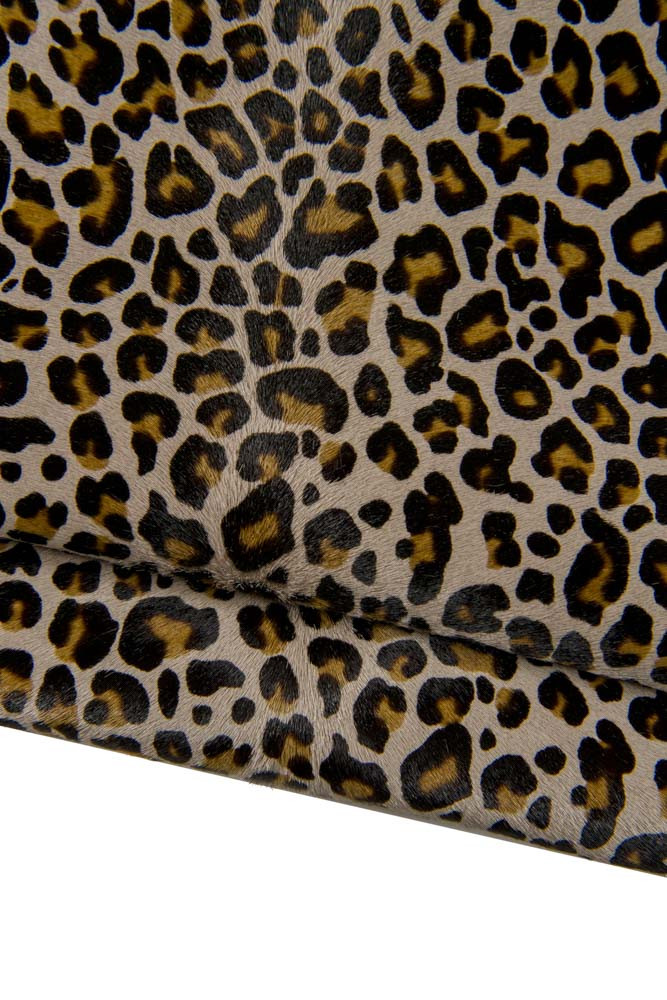 Grey LEOPARD textured hair on leather hide, cheetah printed pony calfskin, animal pattern on cowhide, perfect for crafting