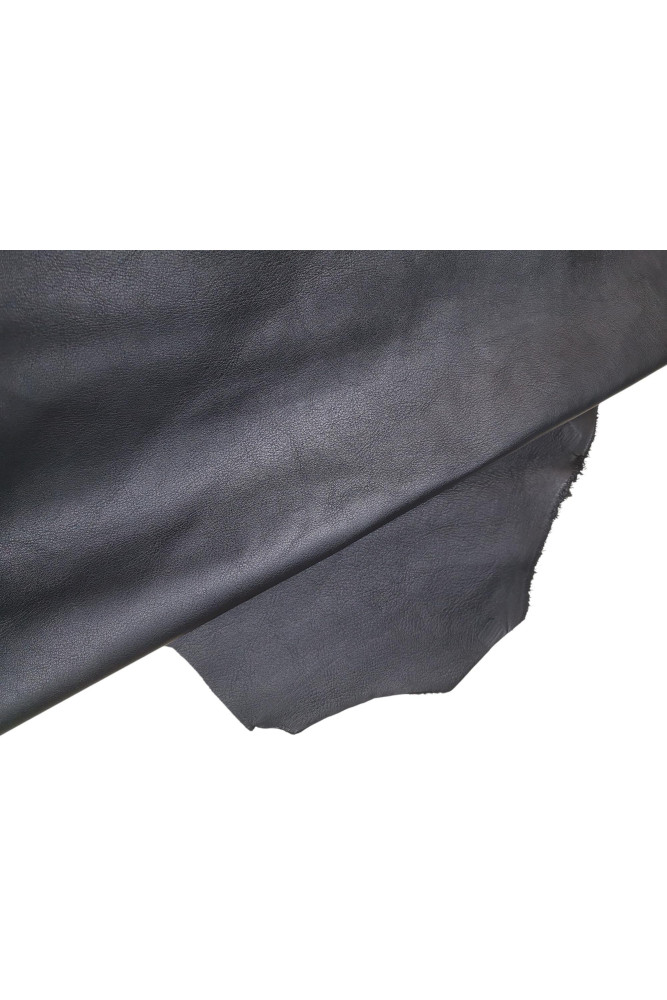 BLACK leather hide, big size, soft milled sporty cowhide, genuine Italian soft calfskin, 74 x 61 inches /187 x 155 cm B17209-TB