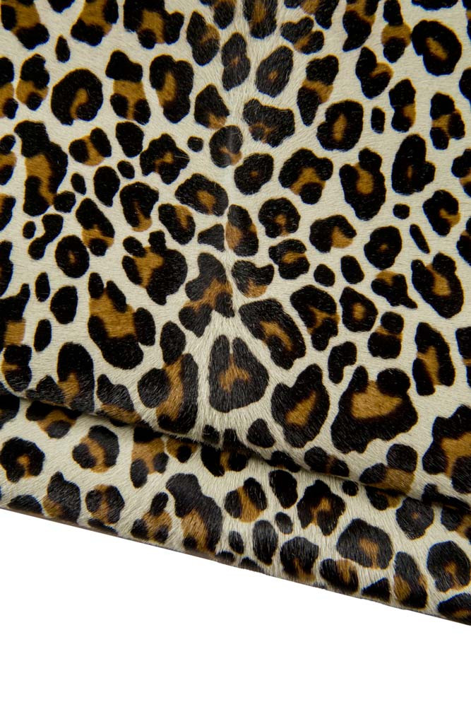 LEOPARD textured hair on leather hide, cheetah print on grey hairy cowhide, animal pattern on pony calfskin