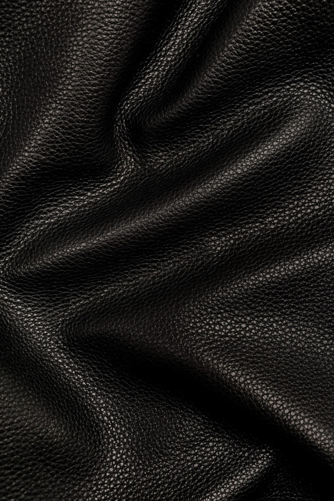 BLACK tiny pebble grain printed cowhide leather, soft embossed calfskin, genuine Italian thick semi glossy hide B17244-TB