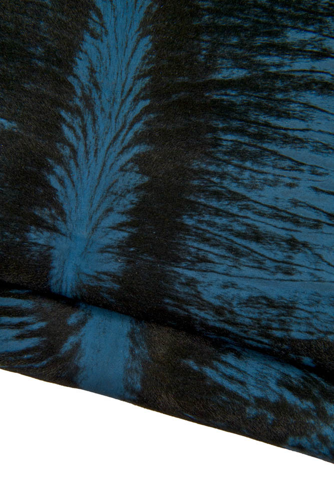 VINTAGE hair on leather hide, black petroleum green calfskin, soft worn out cowhide