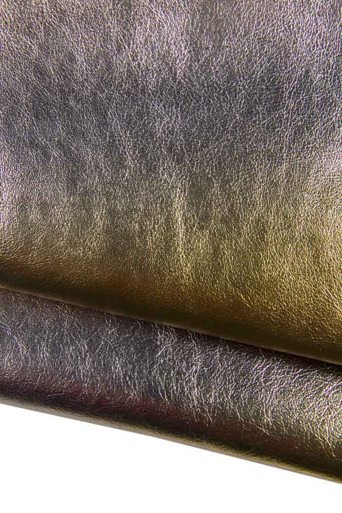 Luxurious METALLIC shaded goatskin leather, gold pink stellmetal striped wrinkled hide for elegant project