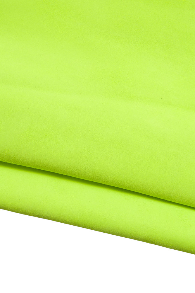 NEON green suede goatskin, lime green leather, soft material in bright color