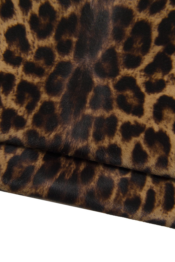 CHEETAH printed hair on leather hide, brown leopard printed pony calfskin, ideal for crafters