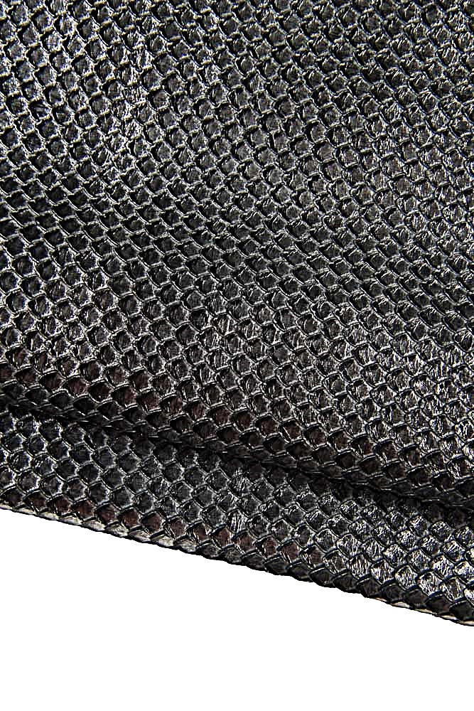 Steelmetal REPTILE printed leather hide, metallic carved cowhide, soft calfskin for crafting