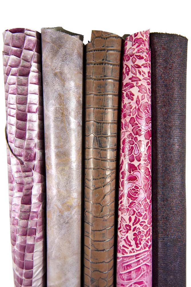 Luxury leather BOUNDLE, 5 matching skin pieces in shades of pink, brown, vaious prints, perfect for unique designs