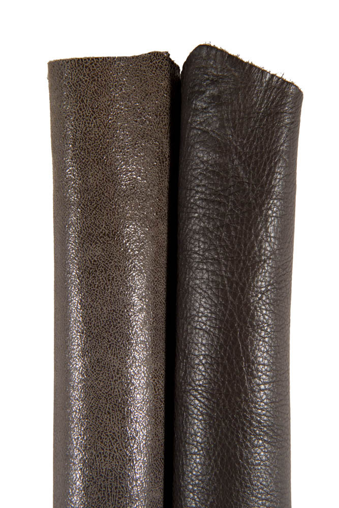 BROWN matching skins, boundle of 1 metallic suede goatskin and 1 nappa calfskin, top quality leathers for crafts