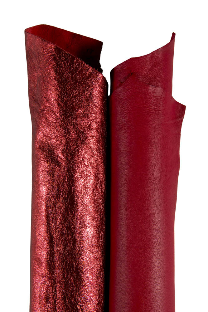 RED matching leather skins, set of 2 top quality lambskins, metallic wrinkled and nappa hide, soft perfect handcrafters