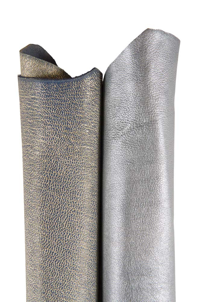 Set of 2 SILVER platinum leather skins, mix of metallic goatskins as per picture, ideal for sandal, wallets and jewellery