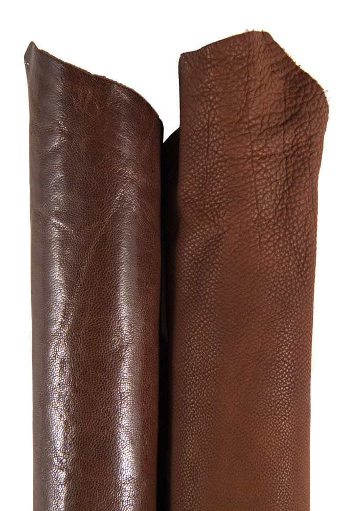 2 CHOCOLATE brown matching leather hides, sporty natural top quality skins for handcrafters products