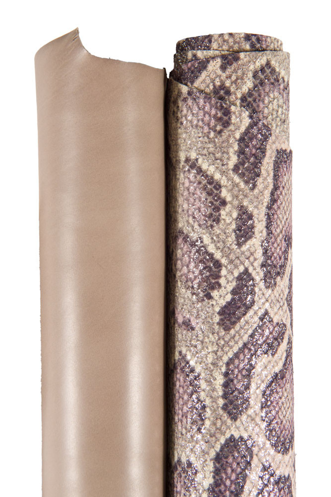 Wonderful BOUNDLE of 2 grey pink matching skins, 1 glossy smooth skin and 1 glittered pyhton printed goatskin