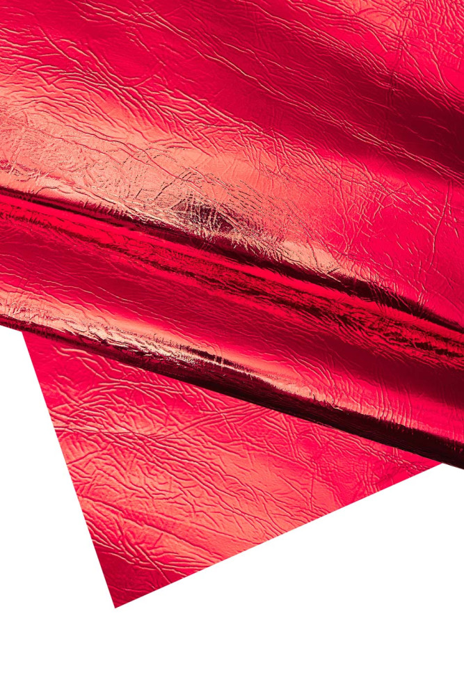 RED metallic leather skin, metallic WRINKLED sheepskin, glossy soft lambskin 0.8-0.9 mm