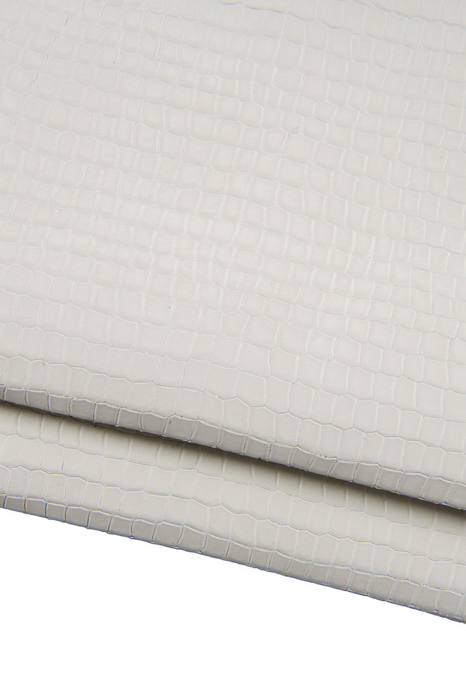 White CROCODILE embossed leather hide, soft matt croc printed cowhide, genuine cowhide ideal for handcrafted creations