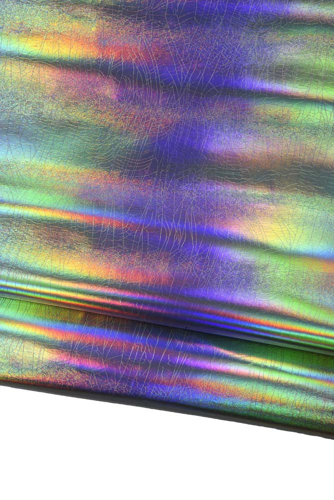 IRIDESCENT metallic crackled leather skin, silver rainbow lambskin, soft sparkle sheepskin