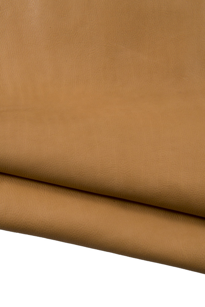 Beige VEGETABLE tan leather hide, light tiny pebble grain calfskin, soft semi glossy cowhide for hobbyists