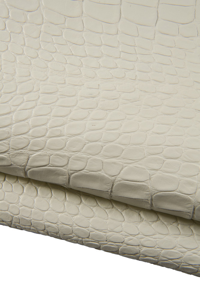 Crocodile EMBOSSED leather hide, milk white matt alligator reptile printed cowhide, italian top quality calfskin