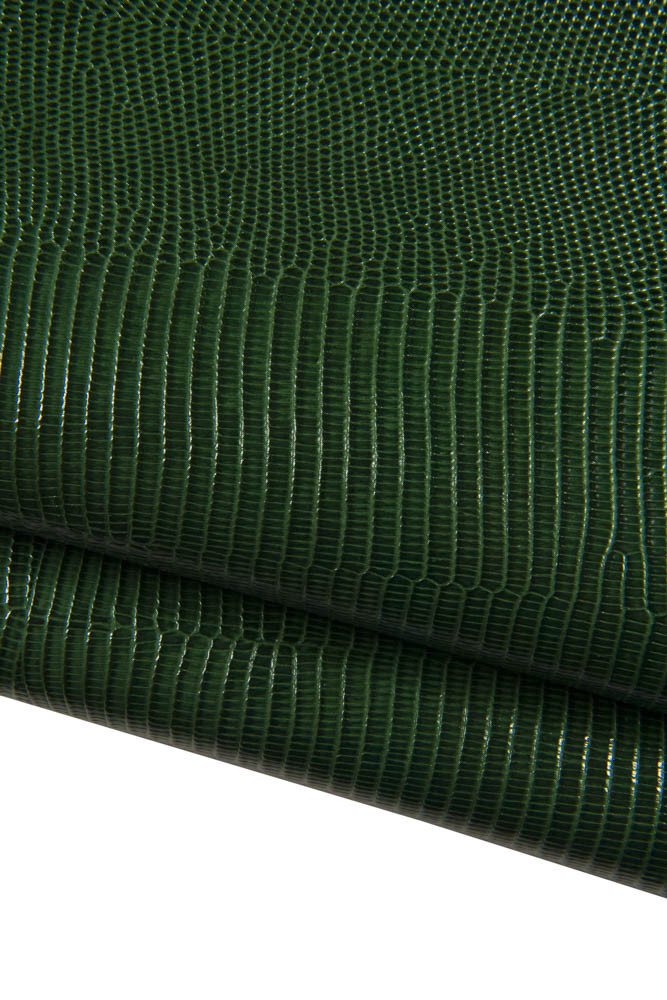 GREEN lizard leather hide, glossy embossed cowhide, classic elegant calfskin for shoes and bags