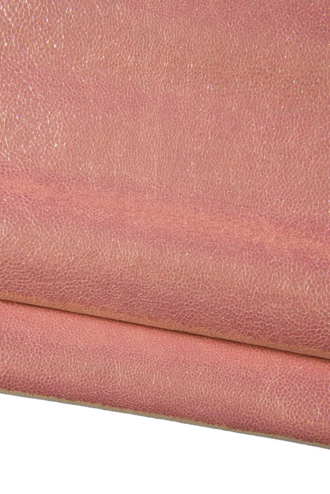 Pink IRIDESCENT metallic leather hide, ray printed soft sparkle calfskin