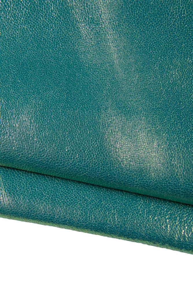 Green IRIDESCENT metallic leather hide, ray printed soft sparkle calfskin