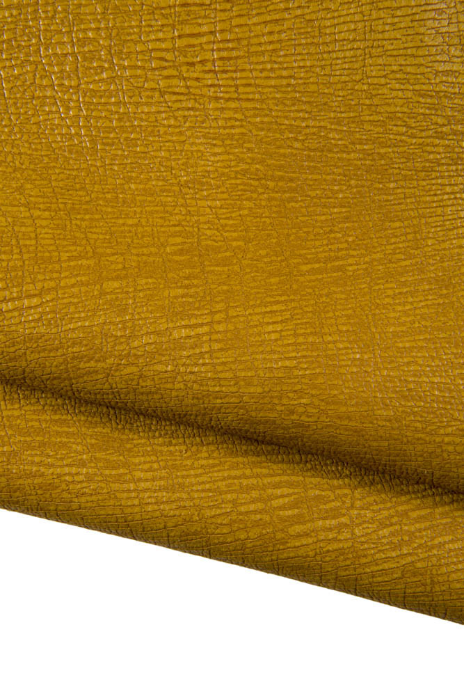 RUSTIC elephant like embossed leather hide, ochre yellow brown soft animal printed cowhide, vinage light brown calfskin