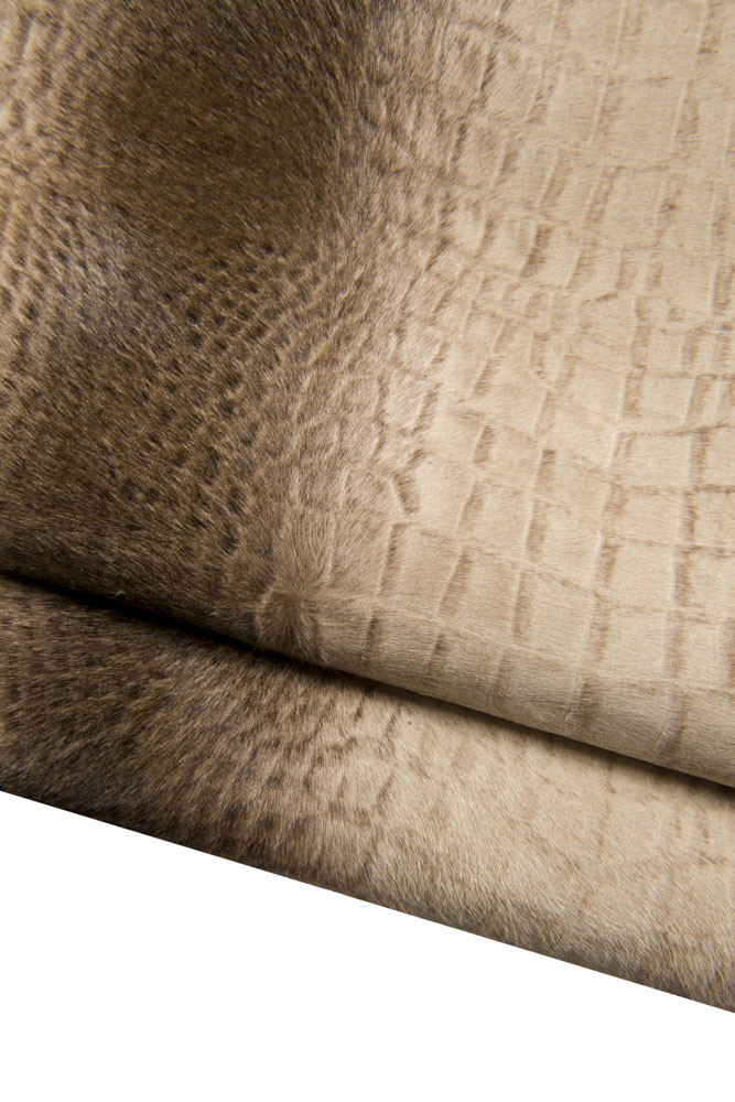 Crocodile TEXTURED hair on leather hide, striped printed pony calfskin, luxurious hairy cowhide for crafting