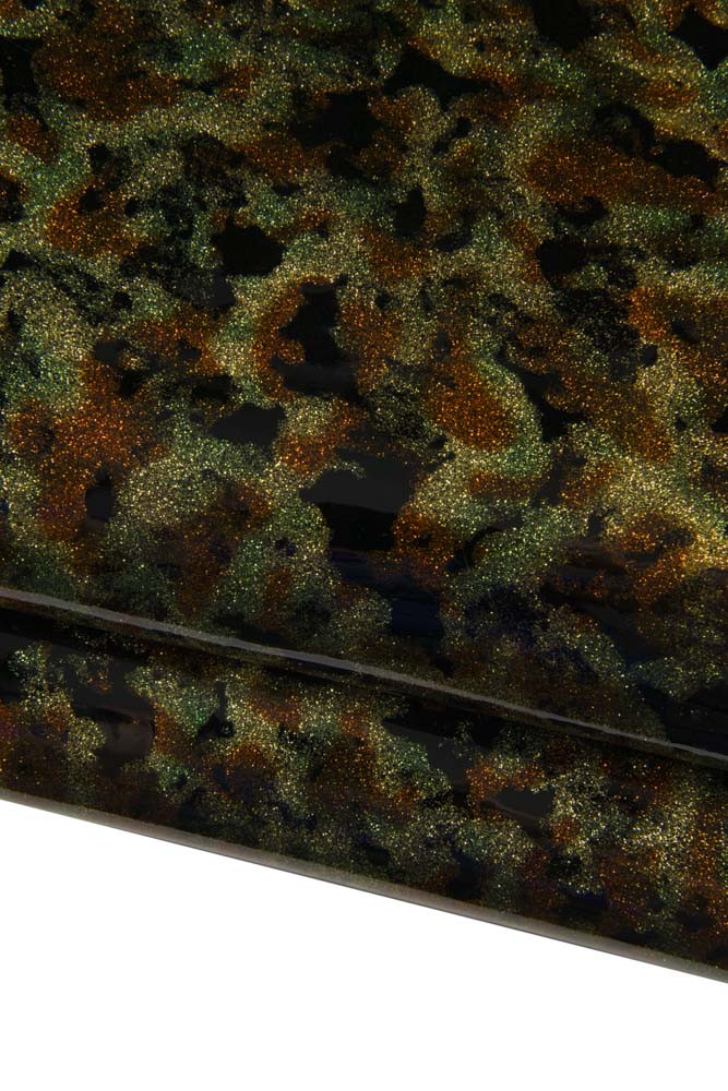 Camouflage PRINTED glitter leather hide, multicolor metallic patent cowhide, glossy stiff textured calfskin, 1.1 - 1.3 mm