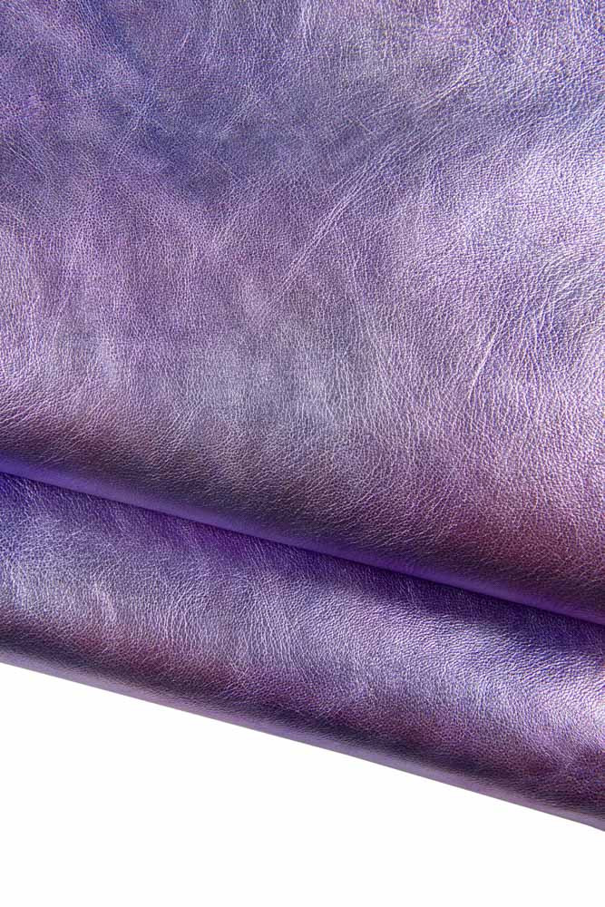 Pellame LAMINATO sfumato viola, capra morbida metallizzata, pelle premium stropicciata morbida luminosa, ideale per il fai da te