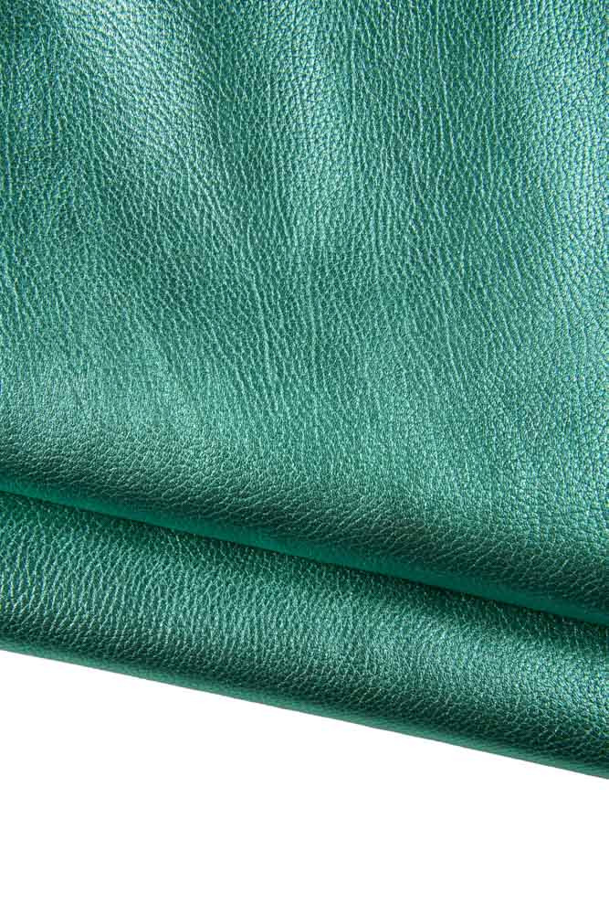 Turquoise METALLIC goat leather, tiny pebble grain printed laminated goatskin, soft sparkle top quality hide for crafting