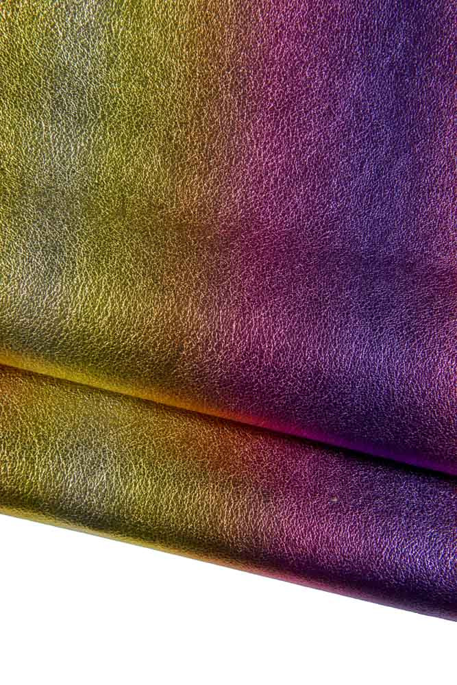 VIBRANT metallic leather skin, multicolor striped goatskin, soft bright grainy skin for craftig and DIY