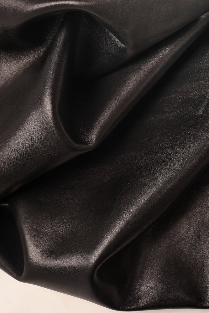 BLACK NAPPA leather skin, smooth super soft sheepskin, quite glossy lambskin for crafting, shoes, garments, gloves B17369-TB