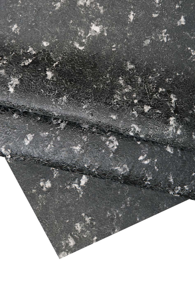 Pellame nero grigio stampa CRACKLE, capra lucida effetto macchie di colore, pelle lucida morbida sportiva