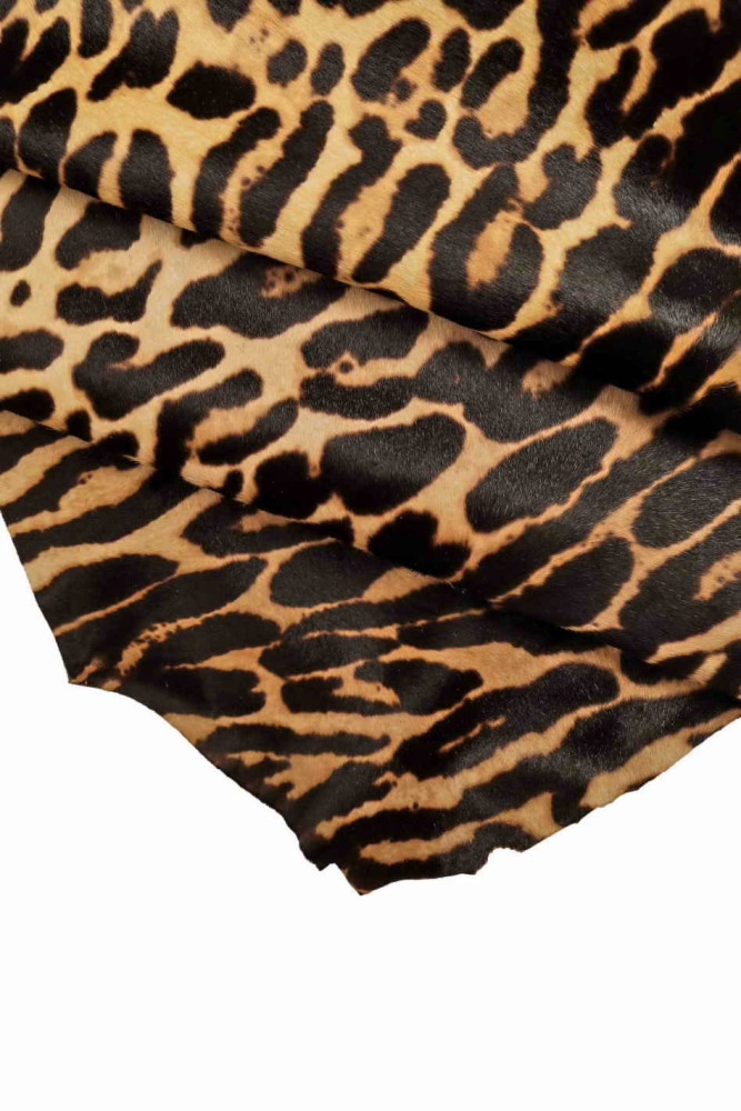 LEOPARD beige-cream  Printed Cowhide Leather, Hair On black Printed Leather, textured Leopard, Leatherworking