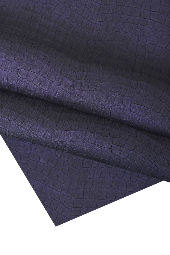 Purple crocodile printed leather skin, slightly METALLIC, CROC embossed goatskin, soft skin 0.9-1.0 mm