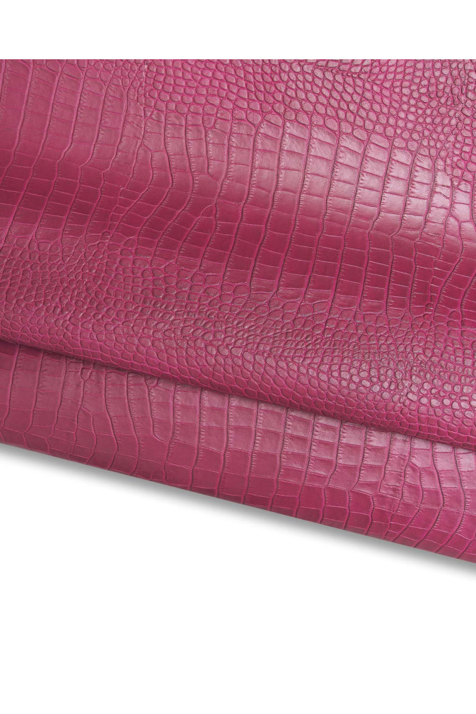 Mauve CROCODILE embossed leather hide, animal croc printed calfskin, semi glossy soft cowhide for crafting