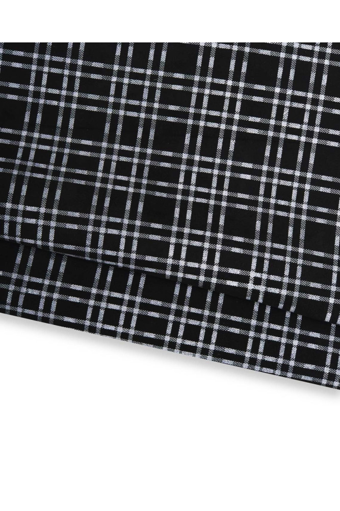 PLAID printed leather skin, white tartan texture on black suede goatskin, soft hide for hobbyists