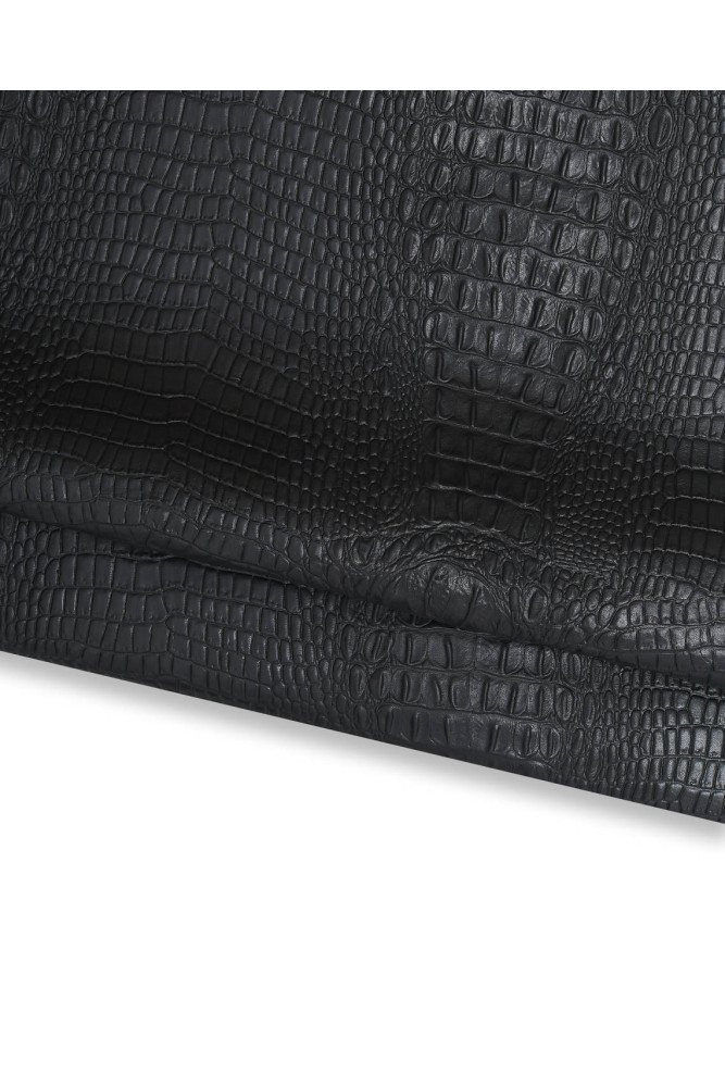 Black CROCODILE embossed leather hide, alligator printed sheepskin, soft hide for DIY projects