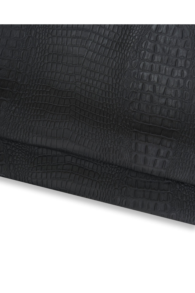 Black CROCODILE embossed leather hide, alligator printed sheepskin, soft hide for DIY projects