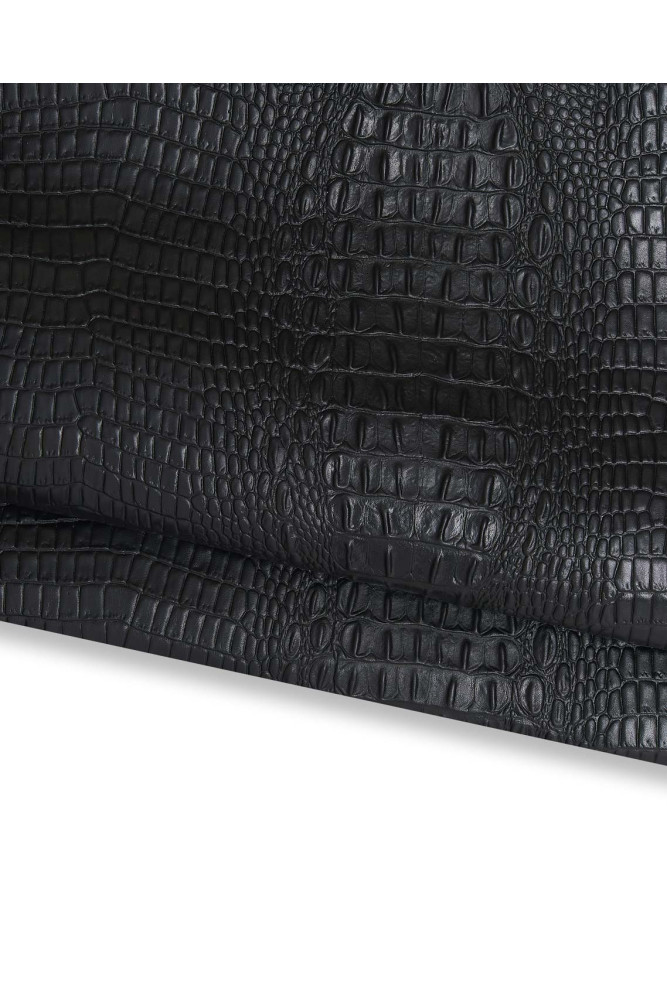 Black ALLIGATOR embossed leather hide, crocodile printed sheepskin, animal pattern on glossy lambskin, for hobbyists