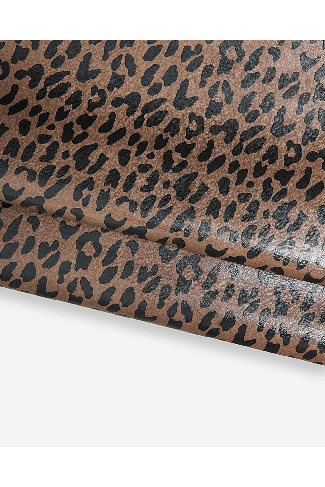 ANIMAL printed leather skin, black cheetah pattern on brown goatskin, soft hide for crafting