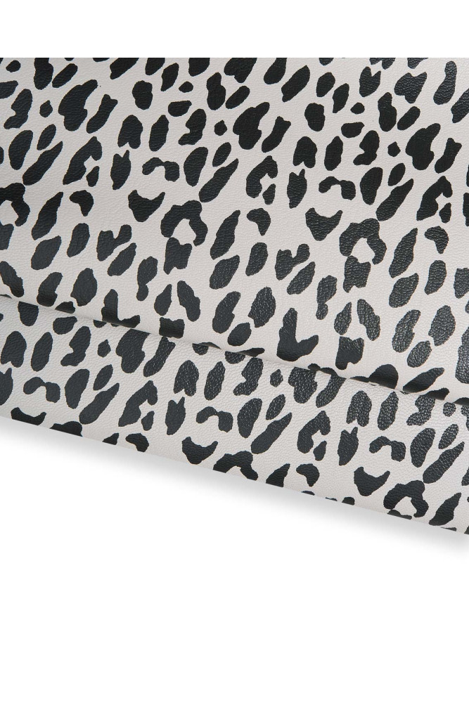 CHEETAH printed leather skin, black animal leopard textured on white hide, top quality soft italian goatskin