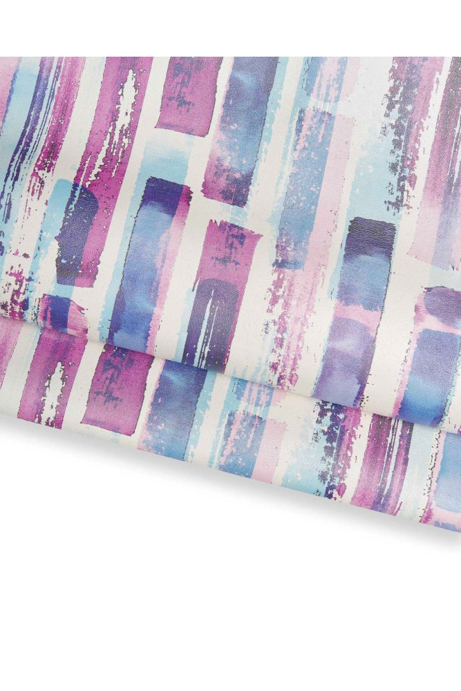 COLORFUL textured leather skin, pink purple light blue strokes pattern on white goatskin hide, for hobbyists