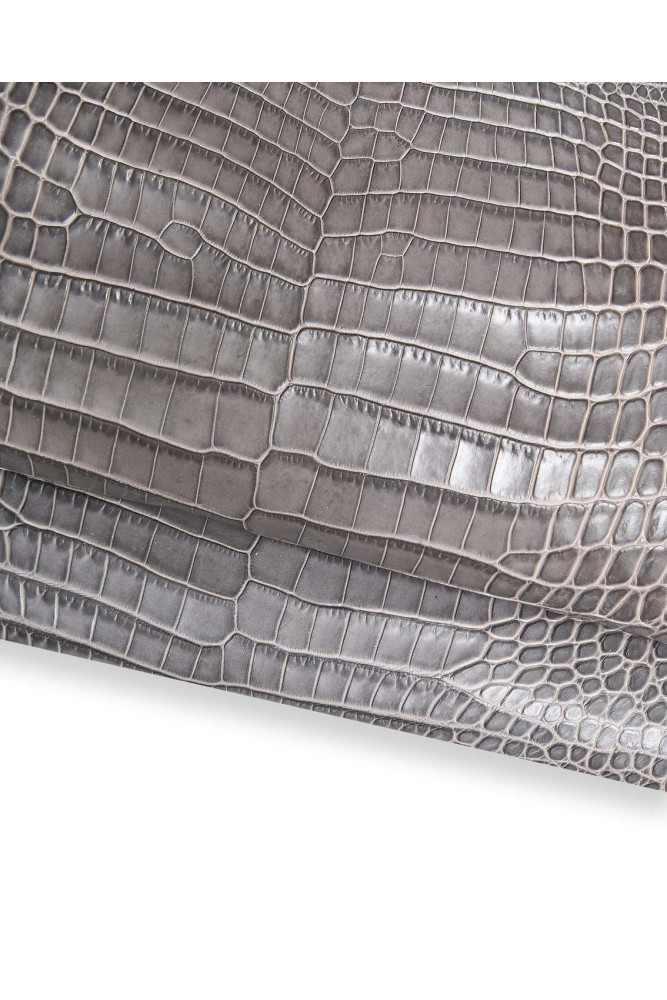 Grey CROCODILE embossed leather hide, alligator printed glossy cowhide, animal pattern on calfskin, for crafters