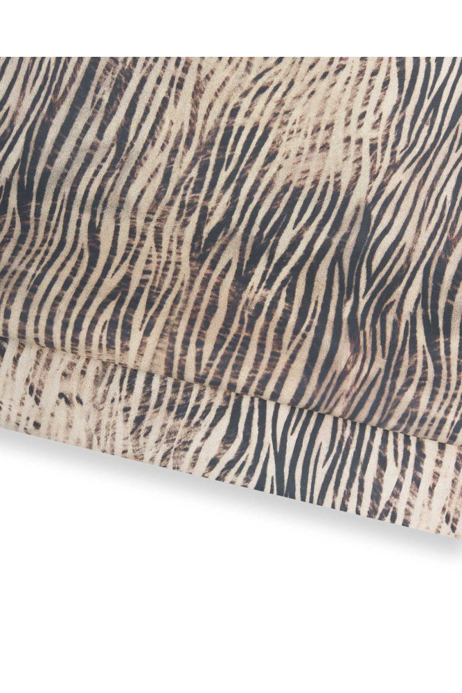 ZEBRA textured leather skin, black animal print on beige vintage distressed nappa sheepskin, soft hide