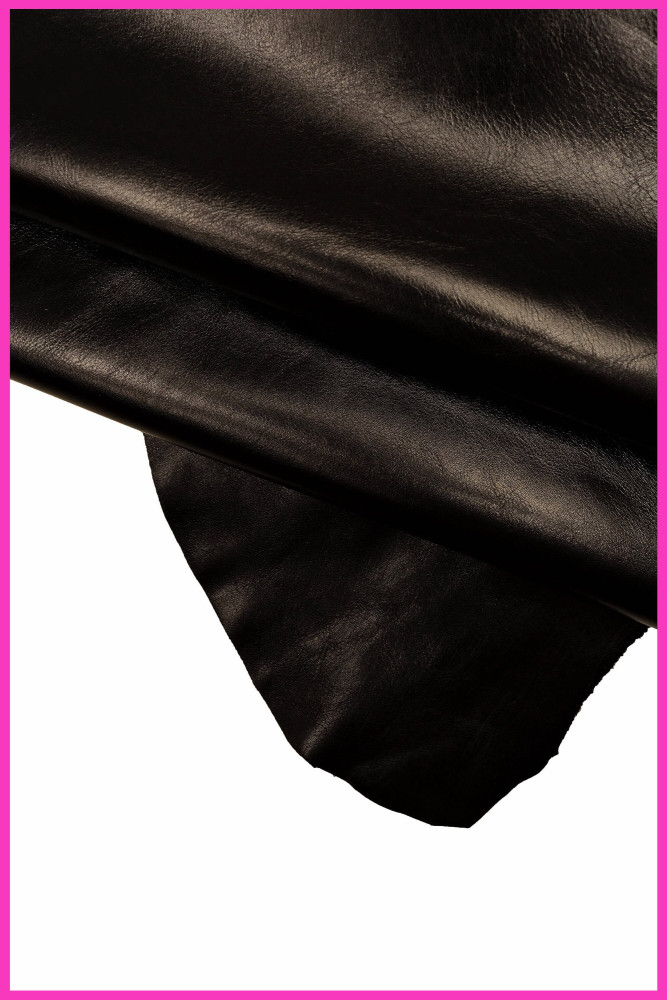 BLACK glossy nappa leather skin, soft silky lambskin, smooth sheepskin, 0.8 -0.9mm ideal for crafting & DIY projects B17579-TB