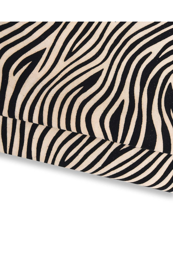 ZEBRA printed leather skin, beige black flock textured goatskin, soft suede hide