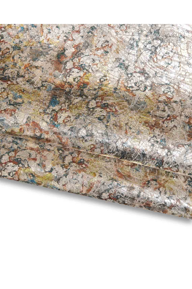 Multicolor METALLIC leather skin, abstract print on bright suede goatskin, soft hide for DIY projects